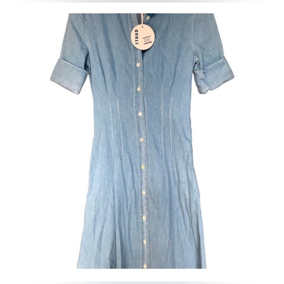 NWT Staud Joan Shirtdress in Light Wash Chambray  size 0 - Picture 7 of 10